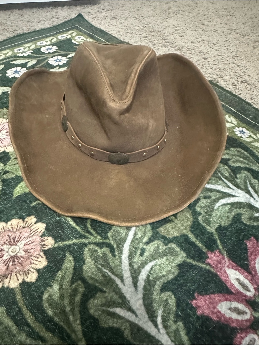 Brown Suede Cowboy Hat with Studded Band - Womens Accessories
